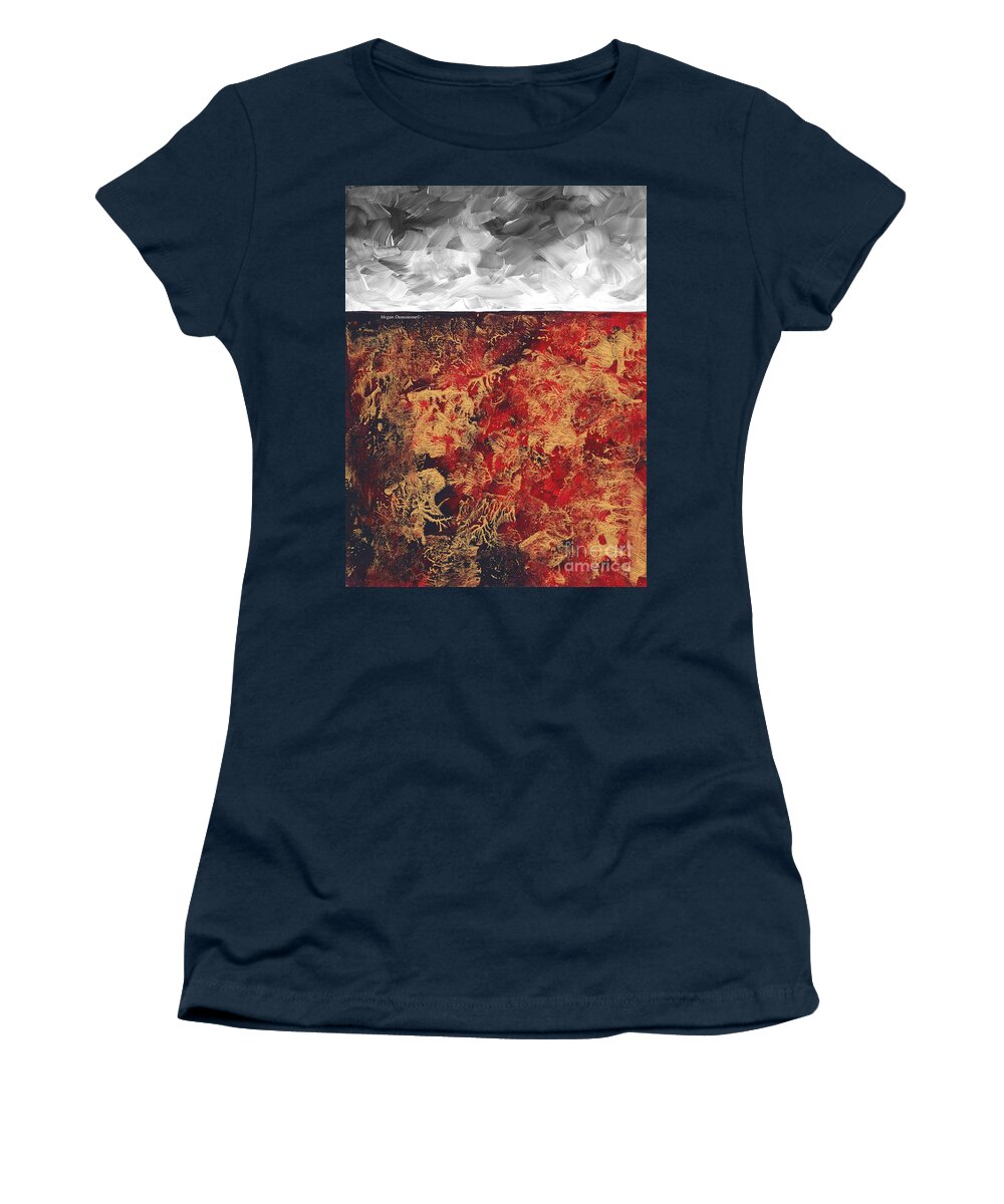 Abstract Women's T-Shirt featuring the painting Abstract Original Painting Contemporary Metallic Gold and Red with Gray MADART by Megan Aroon