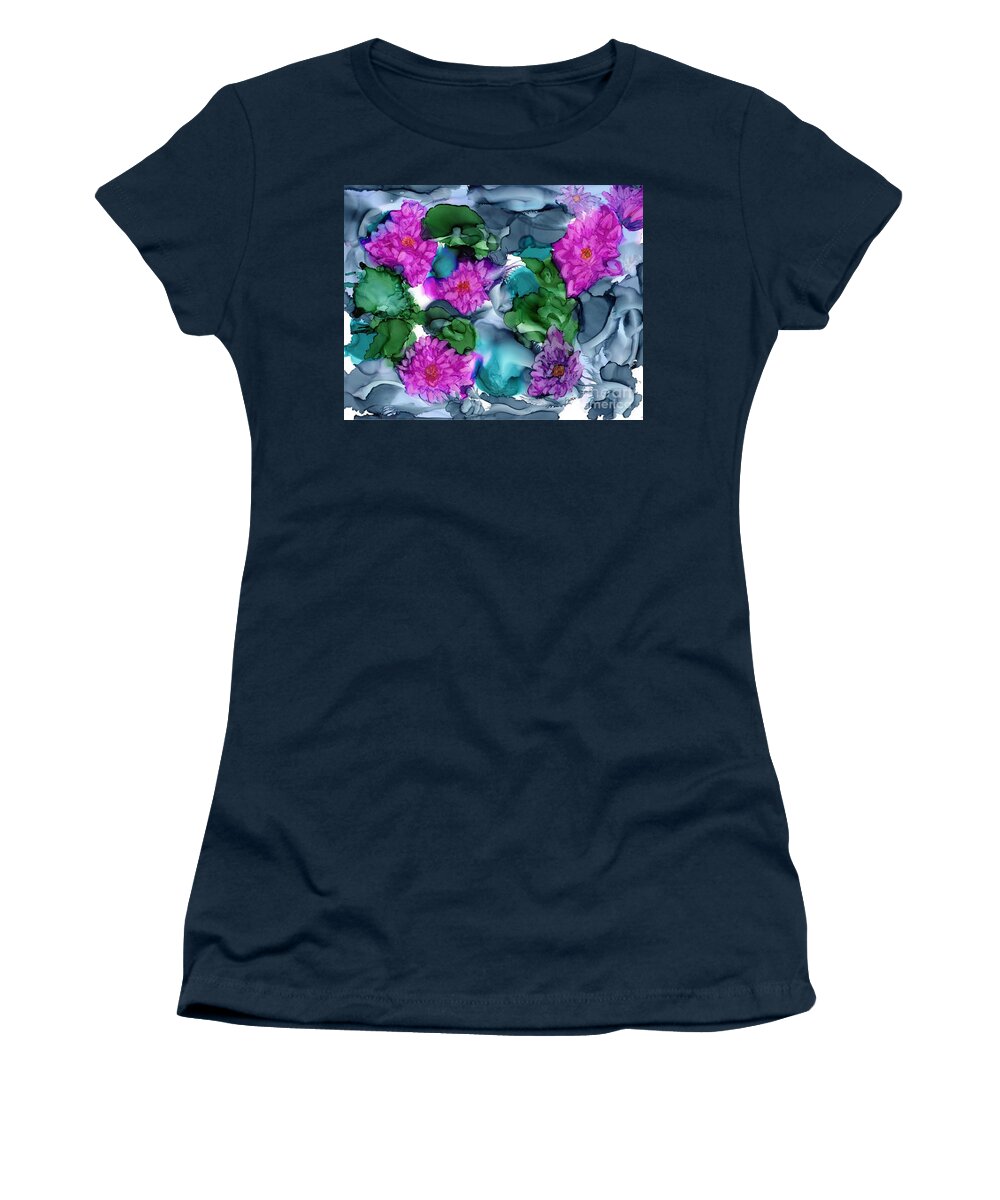 Water Lilies Women's T-Shirt featuring the painting Abstract Water Lilies by Eunice Warfel