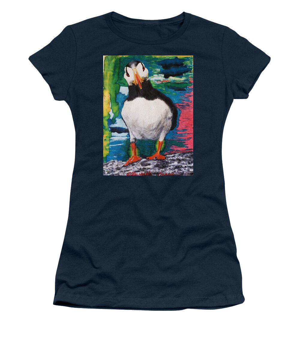 Birds Women's T-Shirt featuring the painting Ace  Puffin Huff by Cassy Allsworth