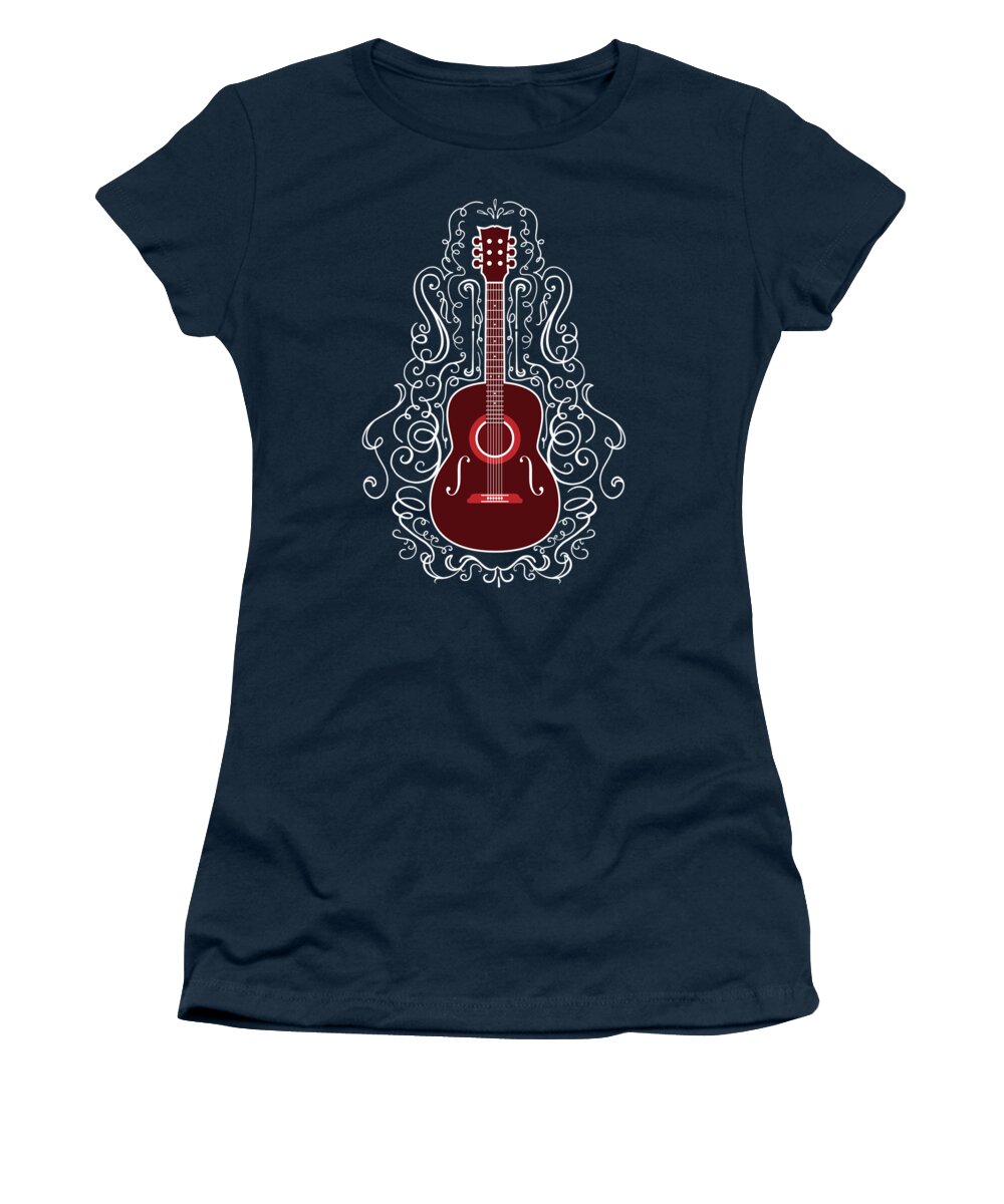 Guitar Women's T-Shirt featuring the painting Acoustic Guitar With Scroll Design by Little Bunny Sunshine