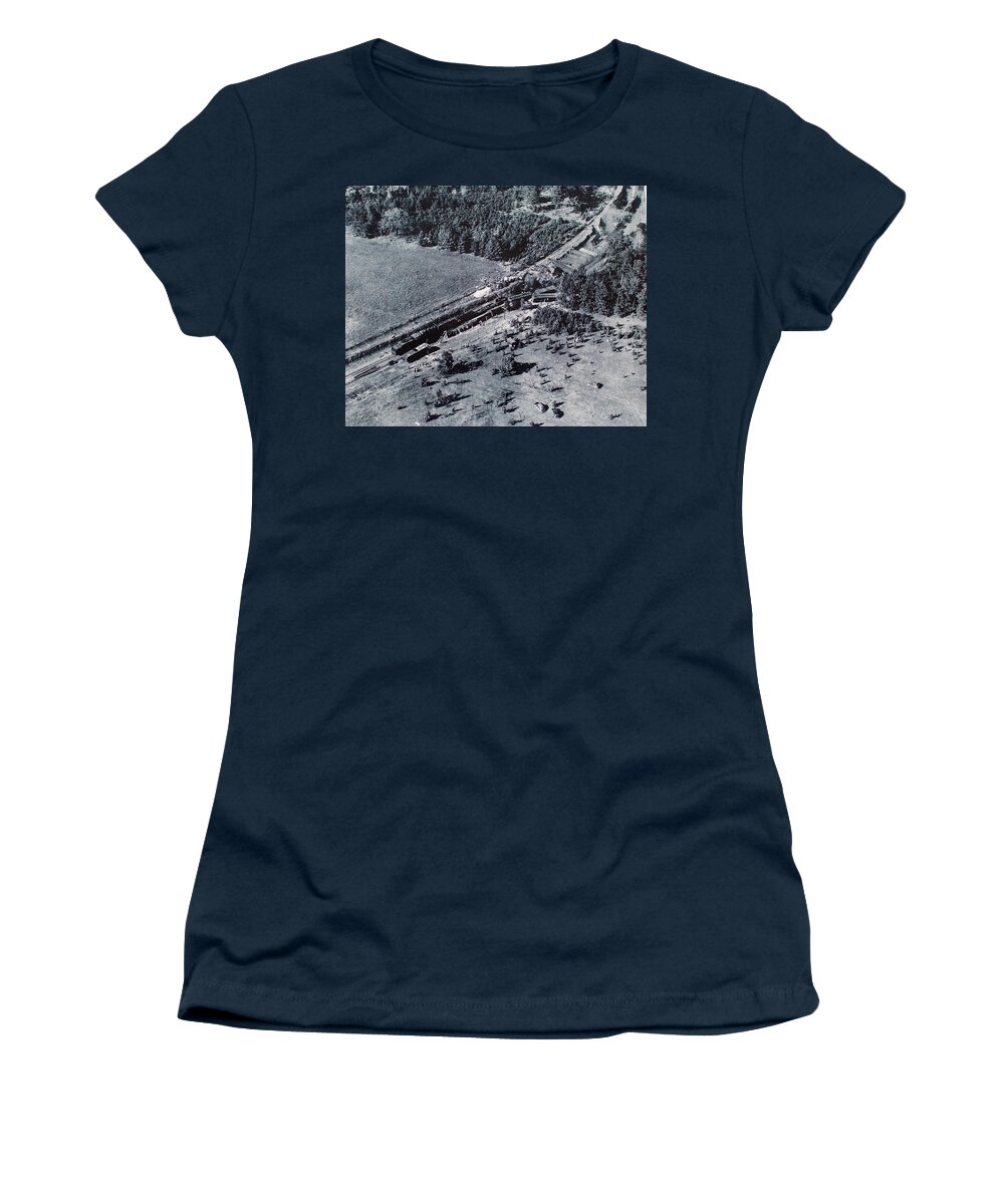 Train Women's T-Shirt featuring the photograph Aerial Train Wreck by Jeanne May