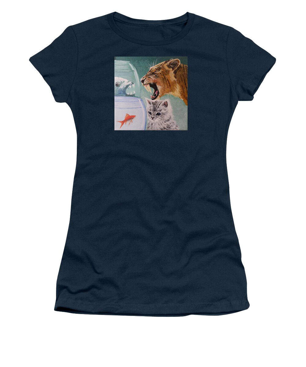 Goldfish Women's T-Shirt featuring the painting Age old conflict by Anne Gardner