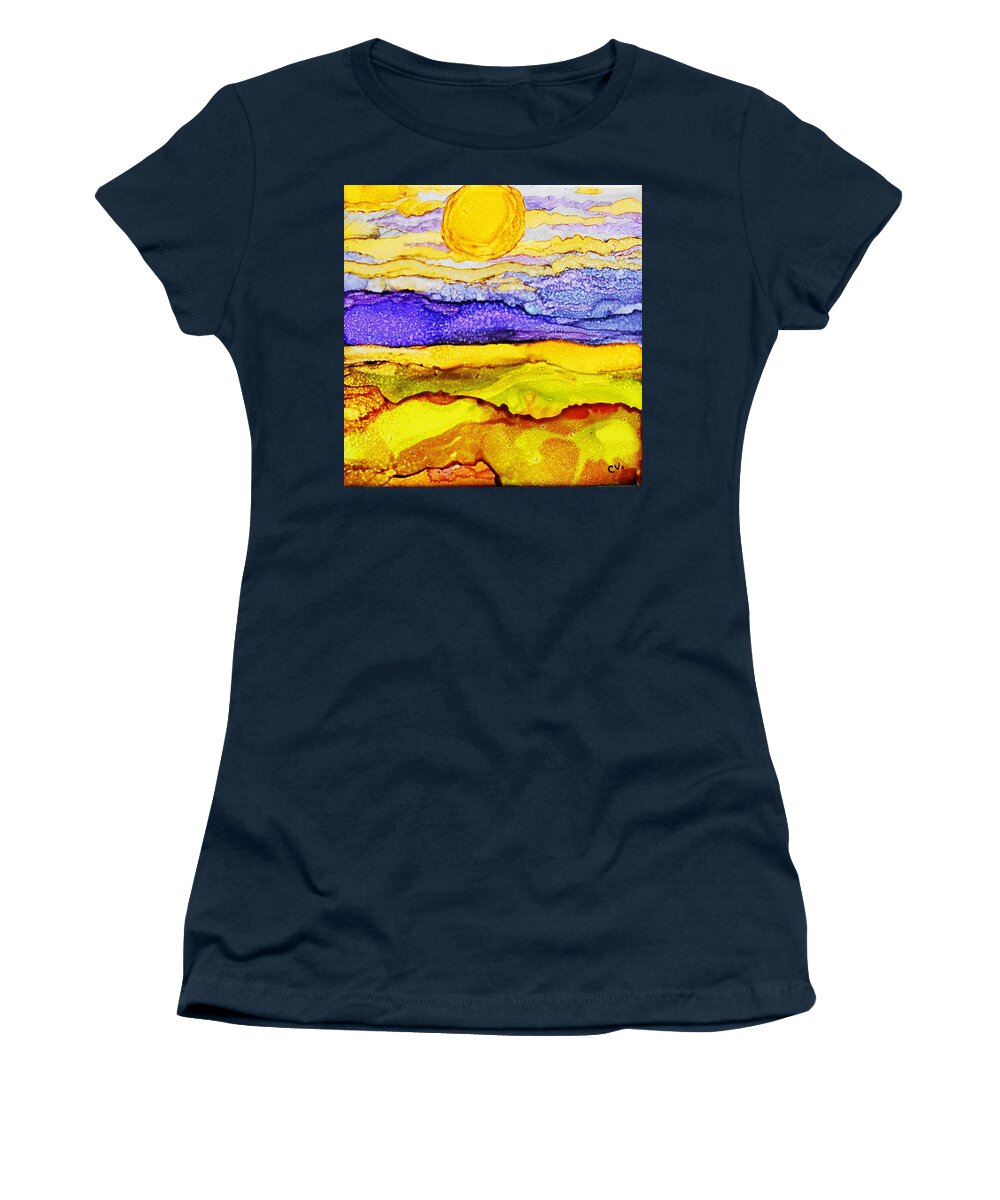 Alcohol Ink Women's T-Shirt featuring the painting Golden Fields - A 242 by Catherine Van Der Woerd