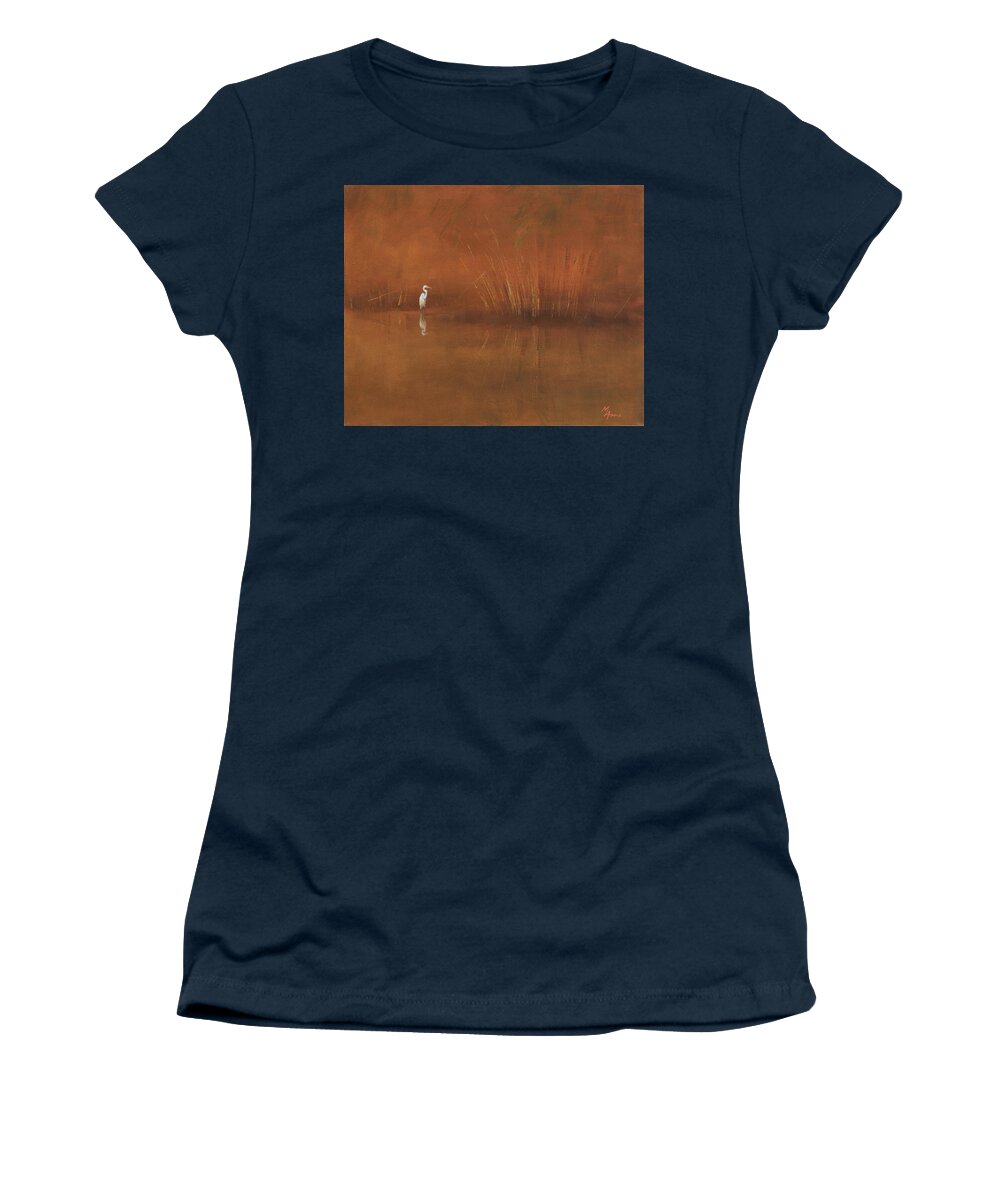 Egret Women's T-Shirt featuring the painting Egret by Attila Meszlenyi