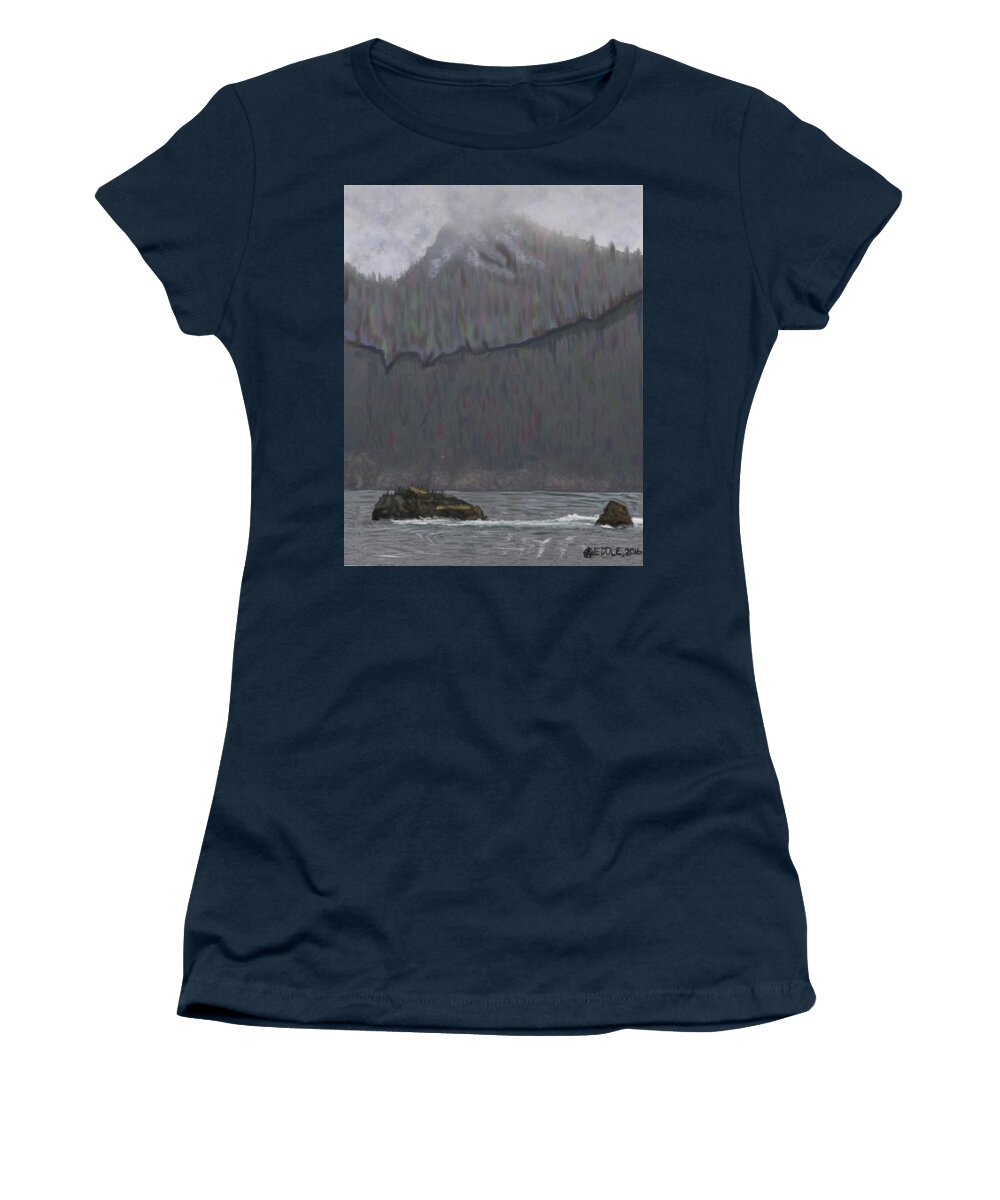 Alaska Women's T-Shirt featuring the painting Alaskan Mountain Mist by Angela Weddle