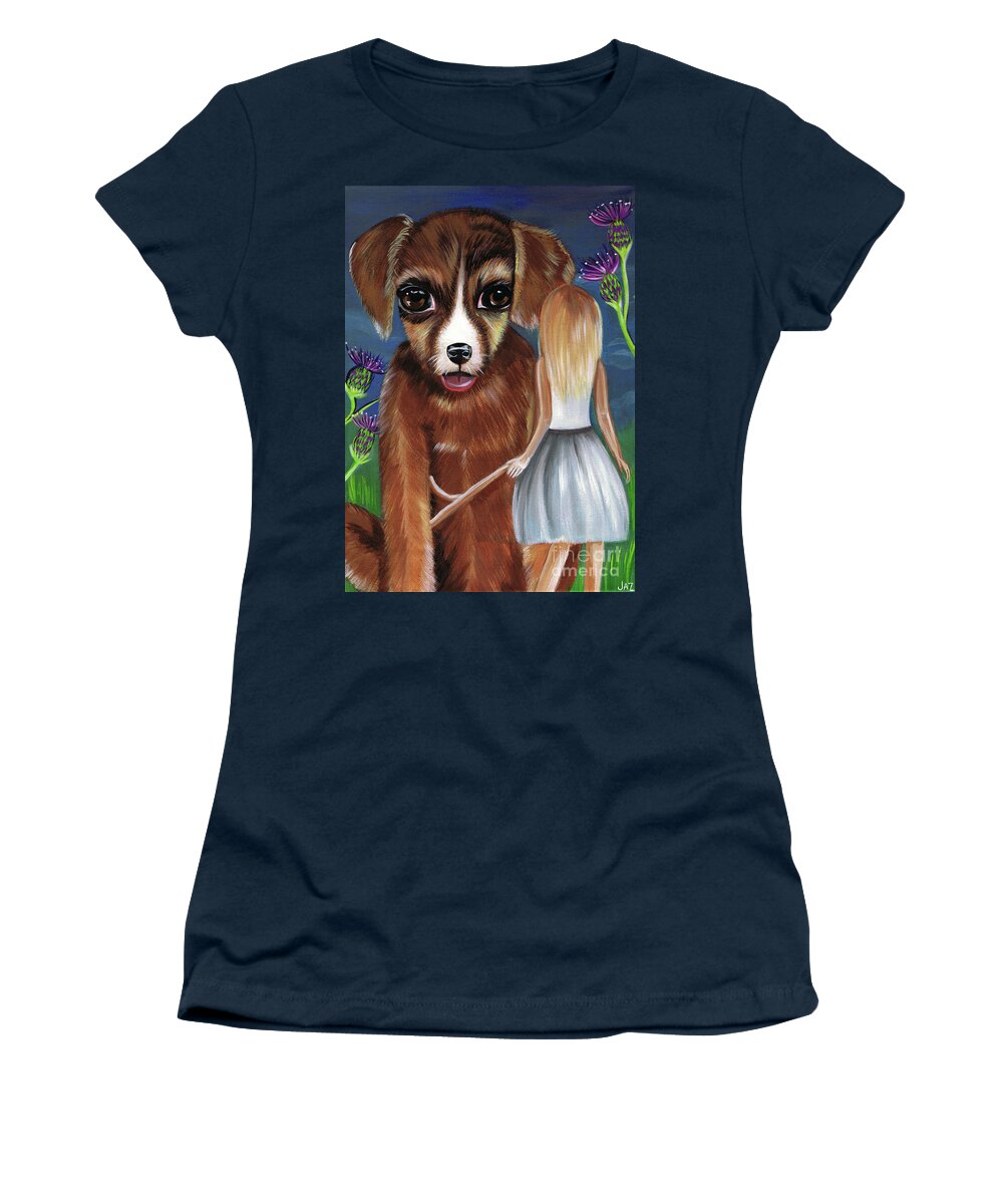 Alice Women's T-Shirt featuring the painting Alice and The Puppy by Jaz Higgins