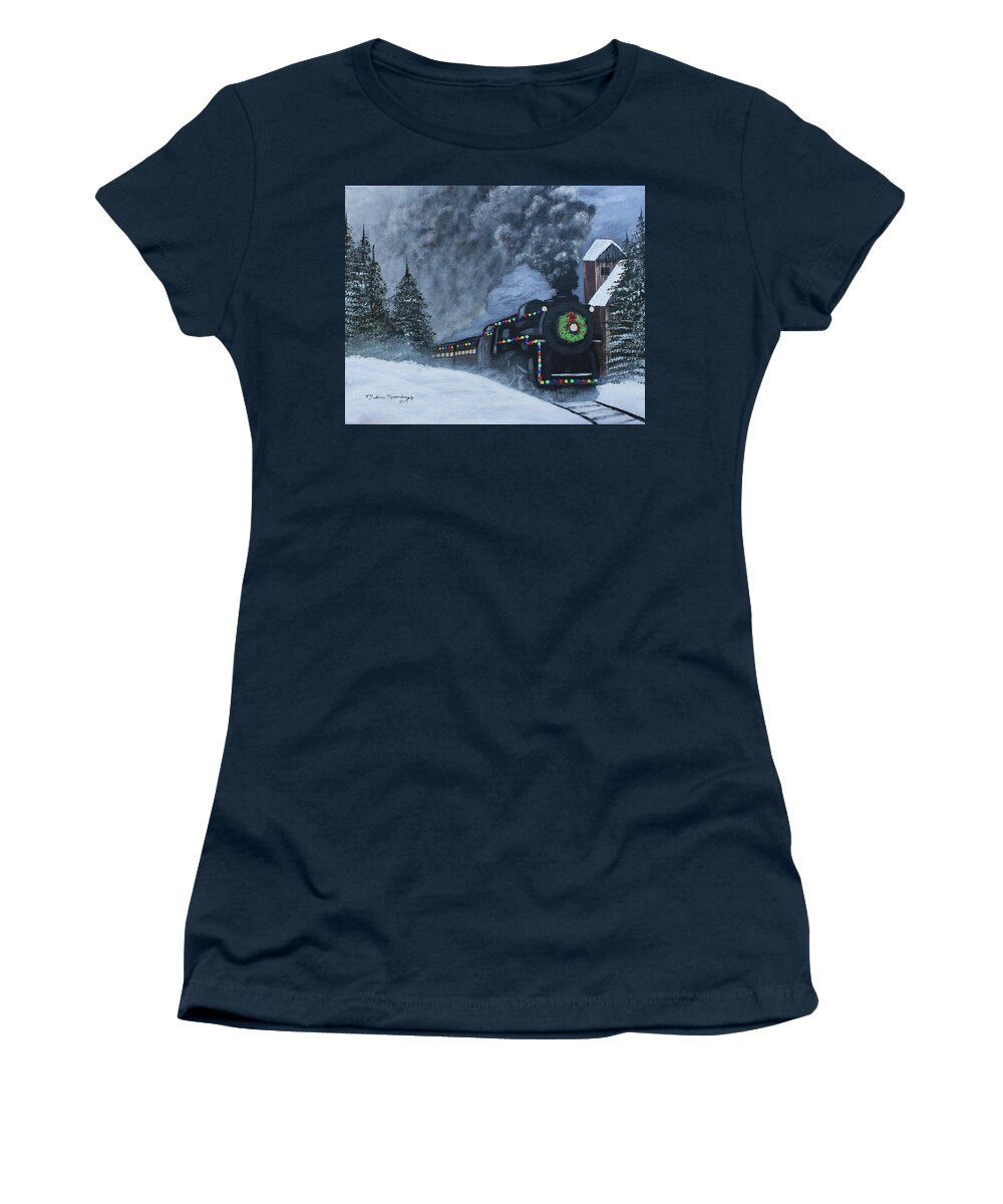 Christmas Women's T-Shirt featuring the painting All Aboard by Melissa Toppenberg