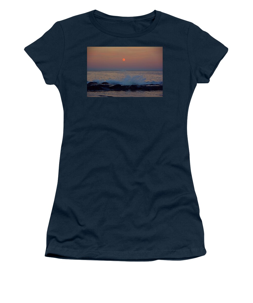 Allenhurst Beach Women's T-Shirt featuring the photograph Allenhurst Beach Full Moon Rise by Raymond Salani III