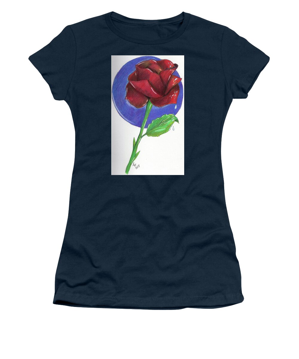 Rose Women's T-Shirt featuring the drawing Almost Black Rose by Loretta Nash