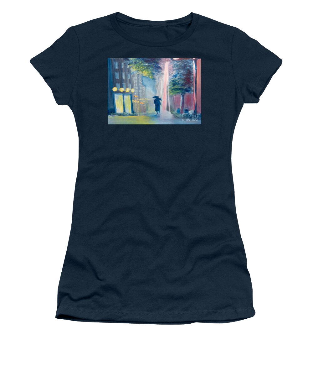 Cityscape Women's T-Shirt featuring the painting Alone by Saundra Johnson
