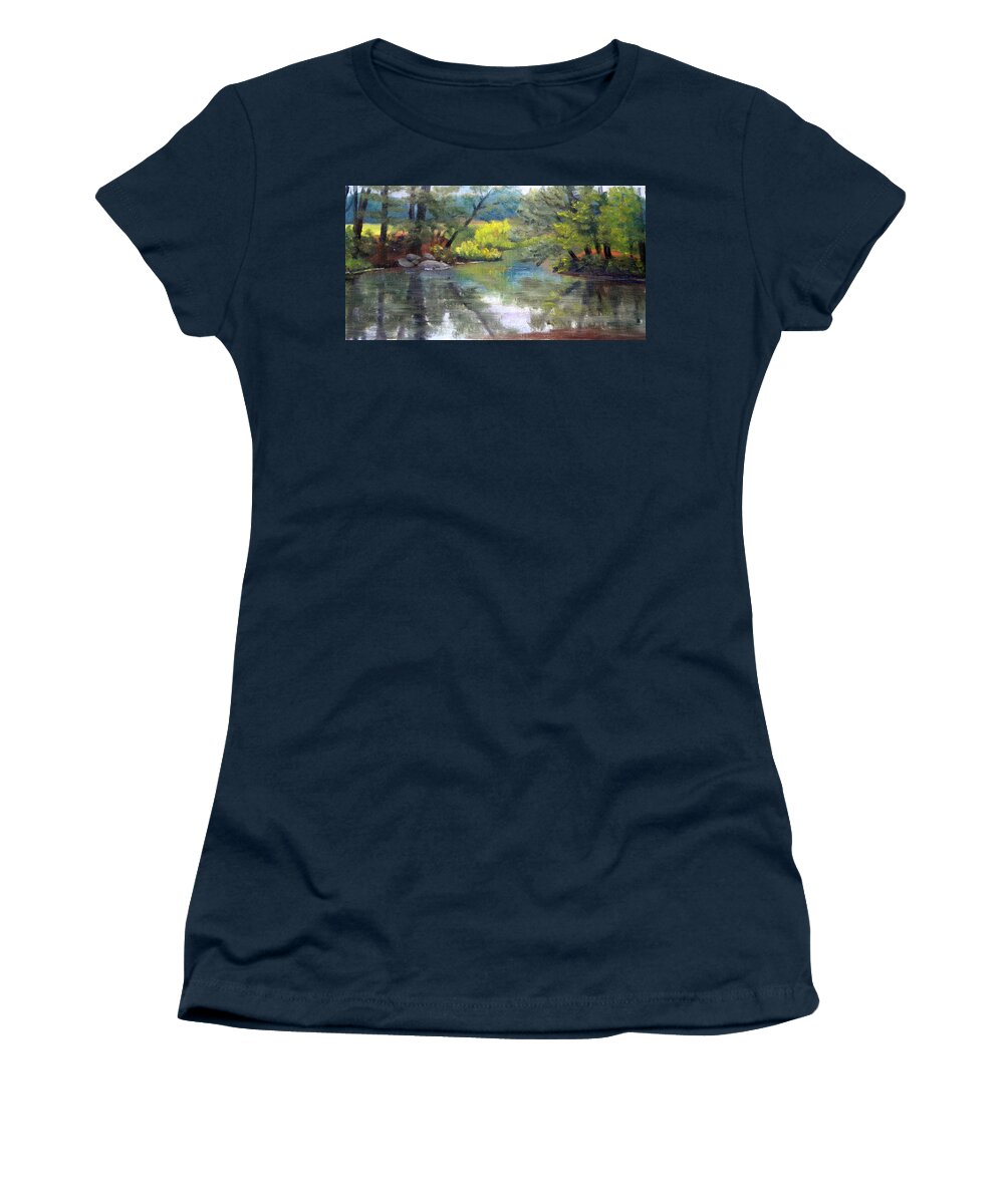 Reflections Women's T-Shirt featuring the painting Along the Exeter River by Sharon E Allen