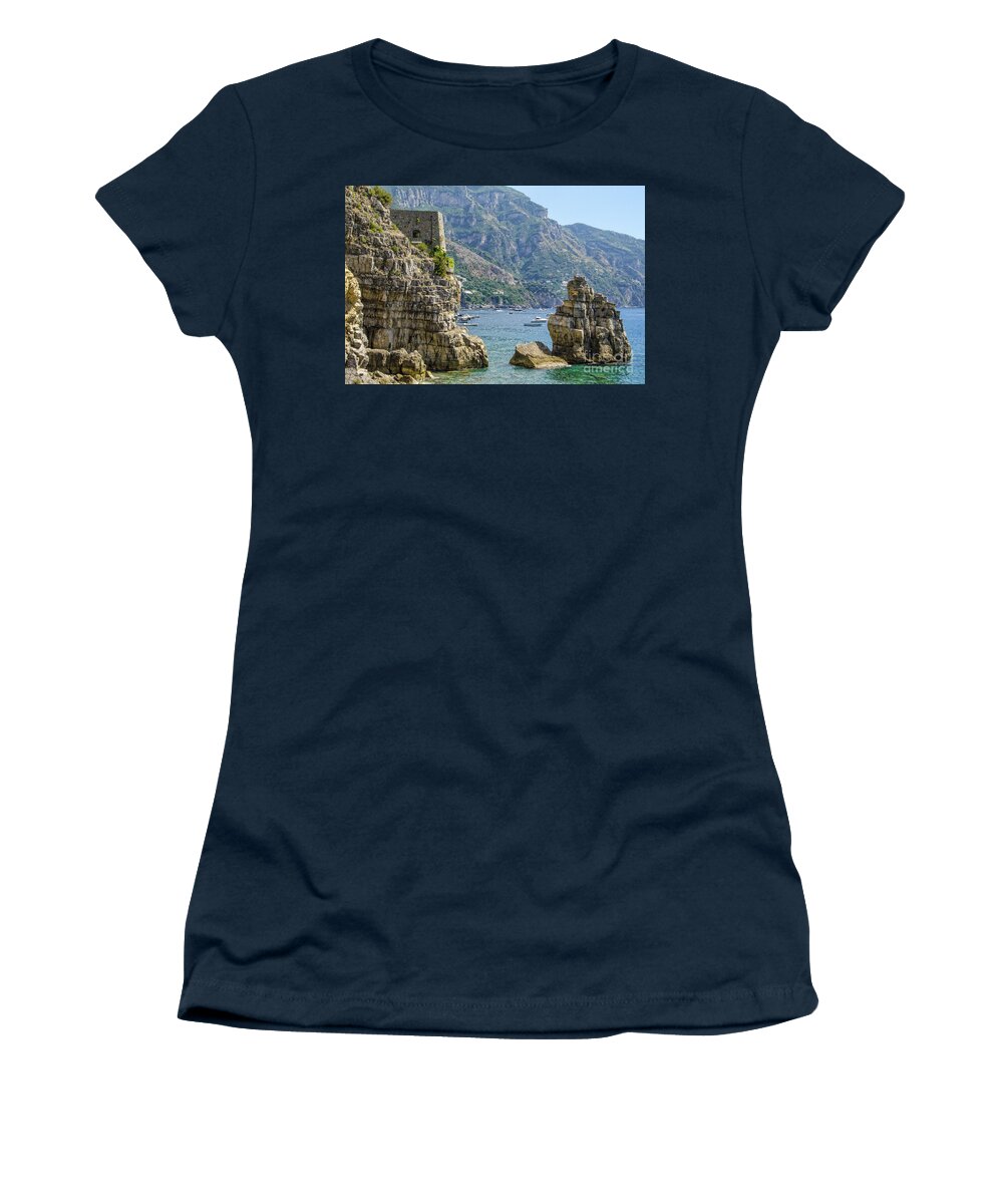 Positano Women's T-Shirt featuring the photograph Amalfi fortress by Maria Rabinky