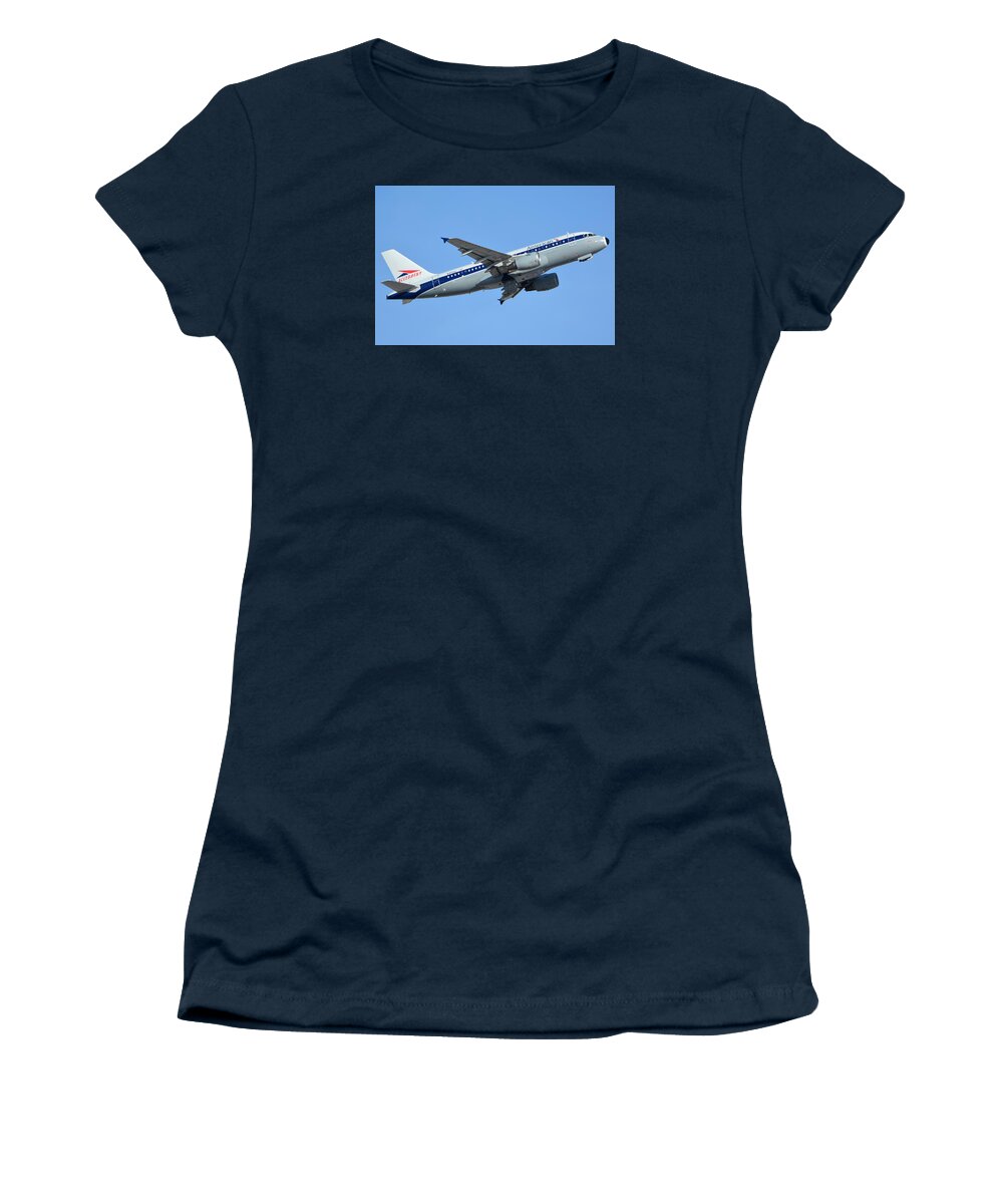 Airplane Women's T-Shirt featuring the photograph American Airbus A319-112 N745VJ Allegheny Vistajet Phoenix Sky Harbor January 19 2016 by Brian Lockett