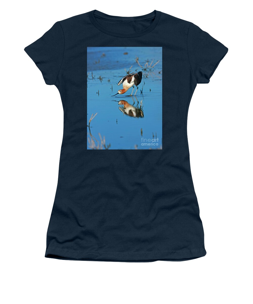 Birds Women's T-Shirt featuring the photograph American Avocet Reflection by John F Tsumas