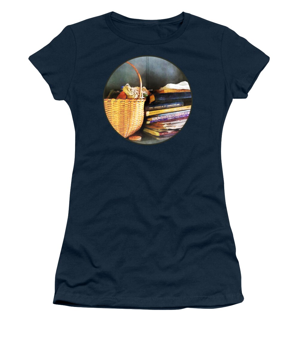 Book Women's T-Shirt featuring the photograph Americana - Books Basket and Quills by Susan Savad