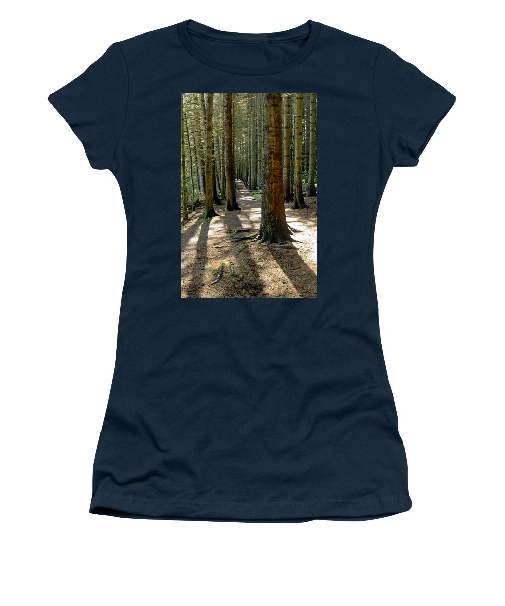 Beecraigs Women's T-Shirt featuring the photograph Among forest trunks by Elena Perelman