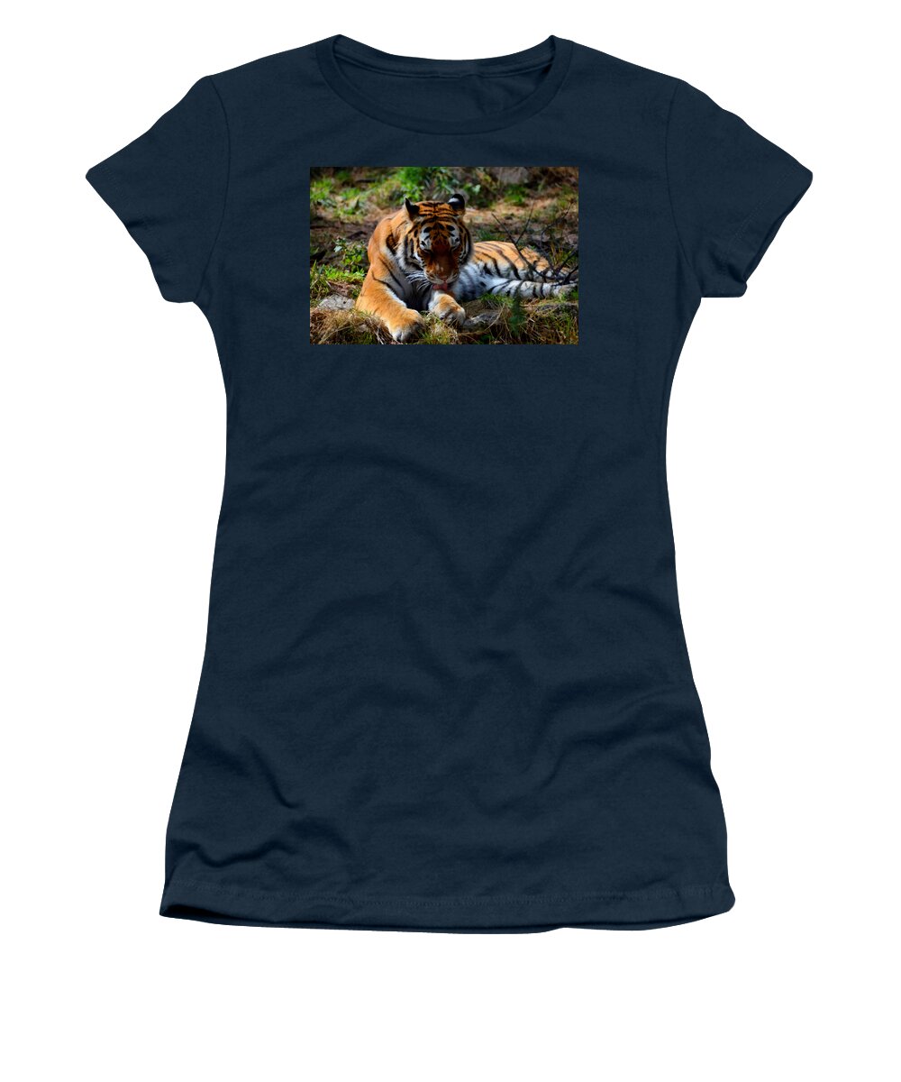 Amur Women's T-Shirt featuring the mixed media Amur Tiger 2 by Angelina Tamez