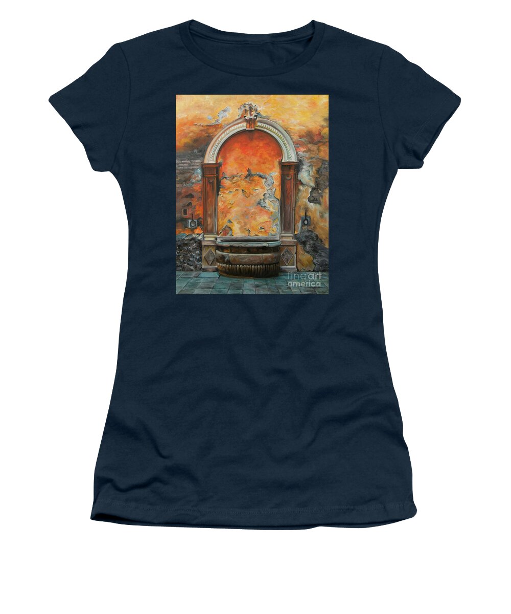 Fountain Painting Women's T-Shirt featuring the painting Ancient Italian Fountain by Charlotte Blanchard