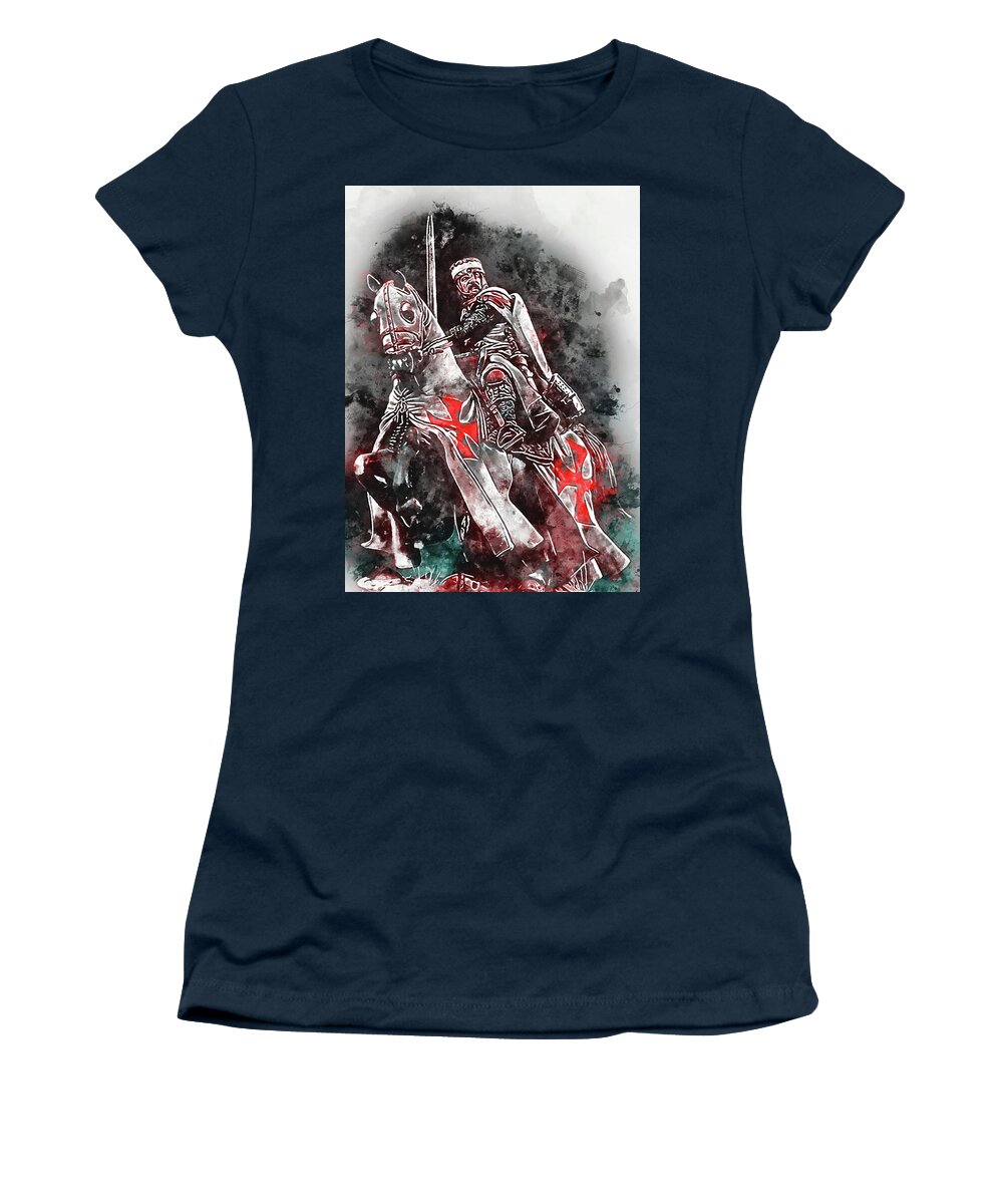 Ancient Templar Women's T-Shirt featuring the painting Ancient Templar Knight - Watercolor 02 by AM FineArtPrints