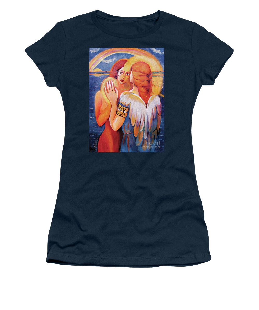 Angel Woman Women's T-Shirt featuring the painting Angel Touch by Eva Campbell