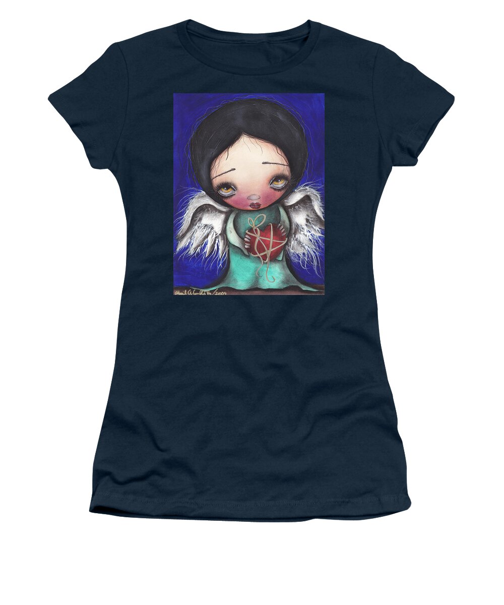 Angel Women's T-Shirt featuring the painting Angel with Heart by Abril Andrade