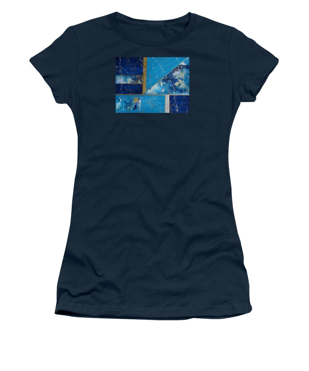 Mixed Media Women's T-Shirt featuring the painting Angular Abstract in Turquoise by Louise Adams