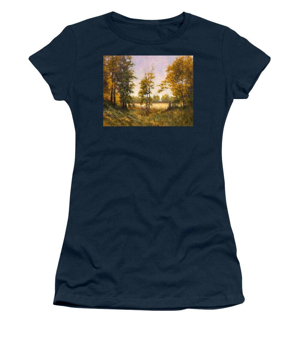 Artist Women's T-Shirt featuring the painting Anticipation by Jim Gola