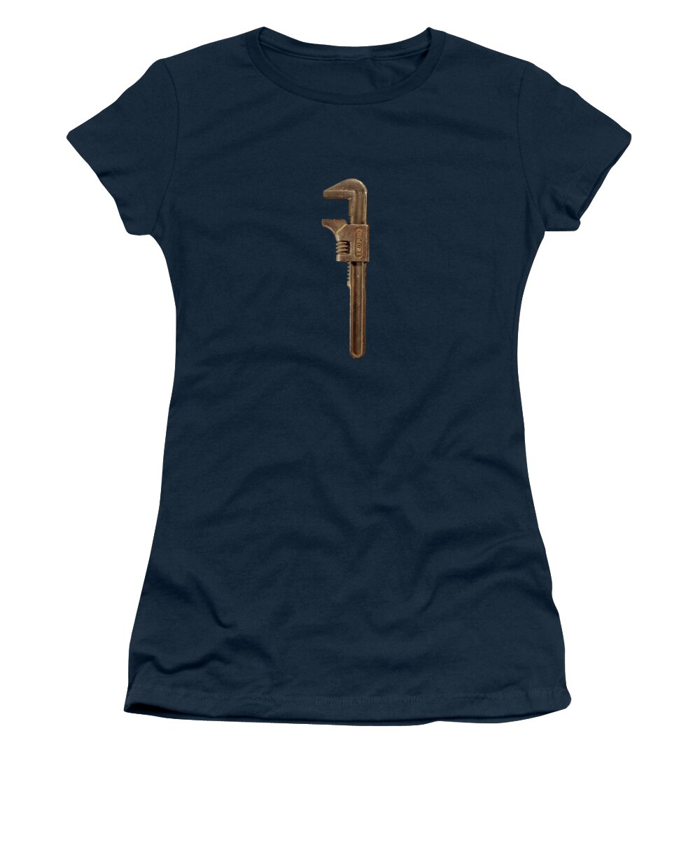 Background Women's T-Shirt featuring the photograph Antique Adjustable Wrench Front on Black by YoPedro