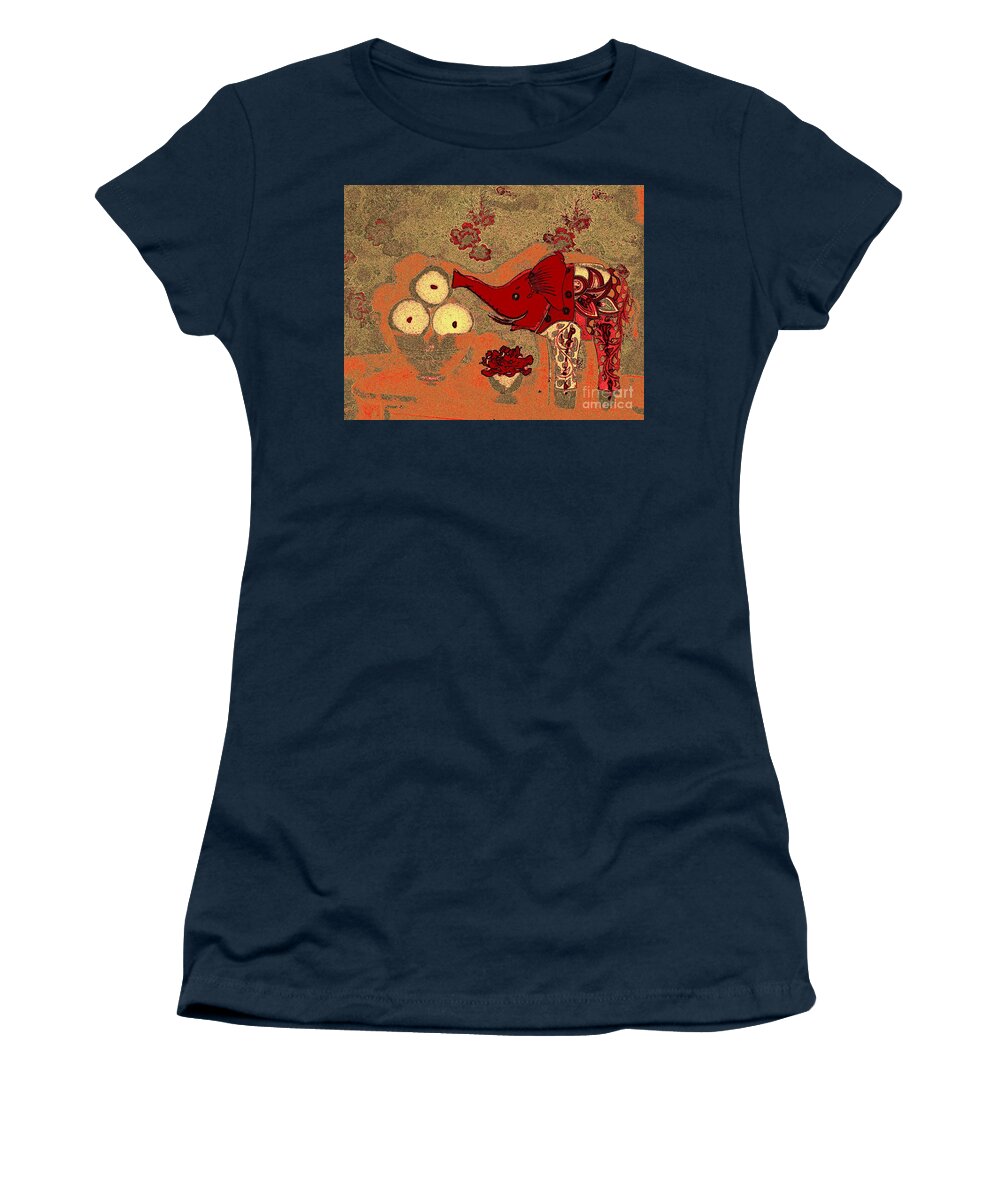 Elephant Women's T-Shirt featuring the photograph Antique Gold Jumbo Lunch by Jayne Somogy