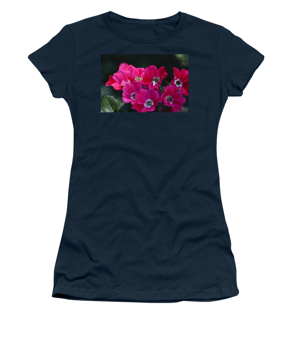Paprika Women's T-Shirt featuring the photograph Antiqued Paprika Country Roses in Chicago Botanical Garden by Colleen Cornelius