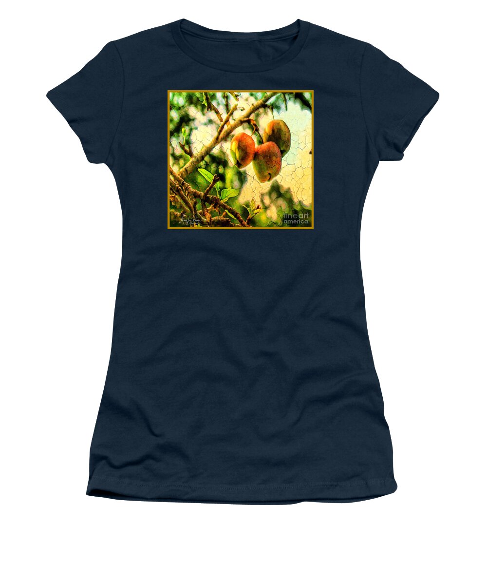 Mix Media Women's T-Shirt featuring the mixed media Apple Season by MaryLee Parker