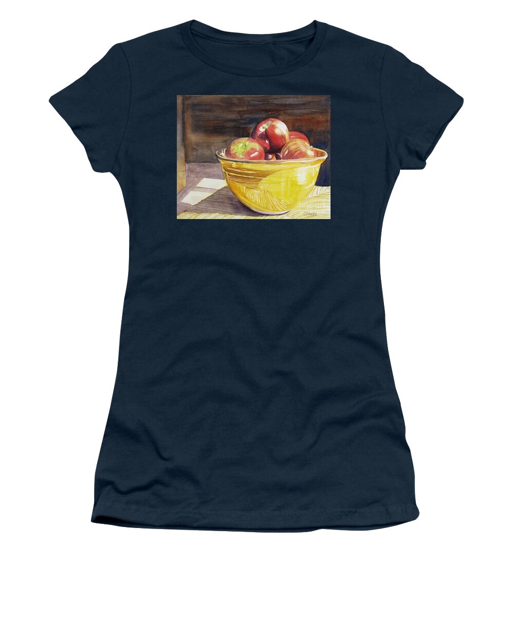 Original Watercolor Women's T-Shirt featuring the painting Apples in Yellow Bowl by Carol Flagg