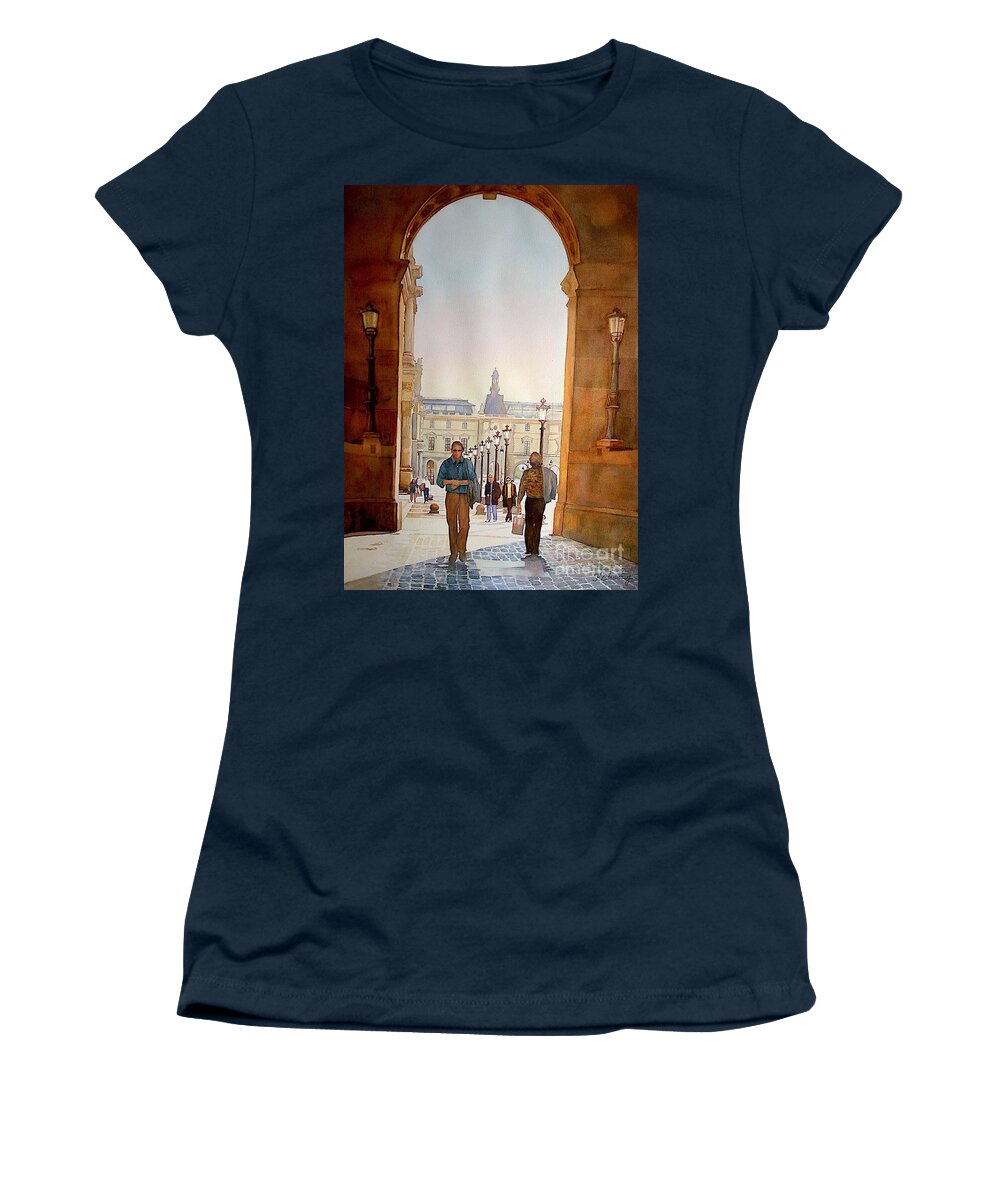 Aquarelle Women's T-Shirt featuring the painting Arcades du Louvre - Paris - France by Francoise Chauray