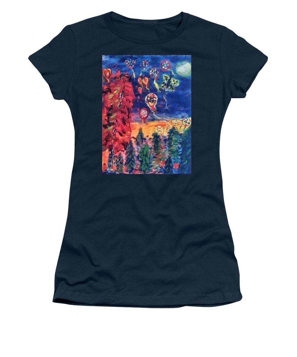 Balloons Women's T-Shirt featuring the painting Arising Dawn by Suzanne Berthier