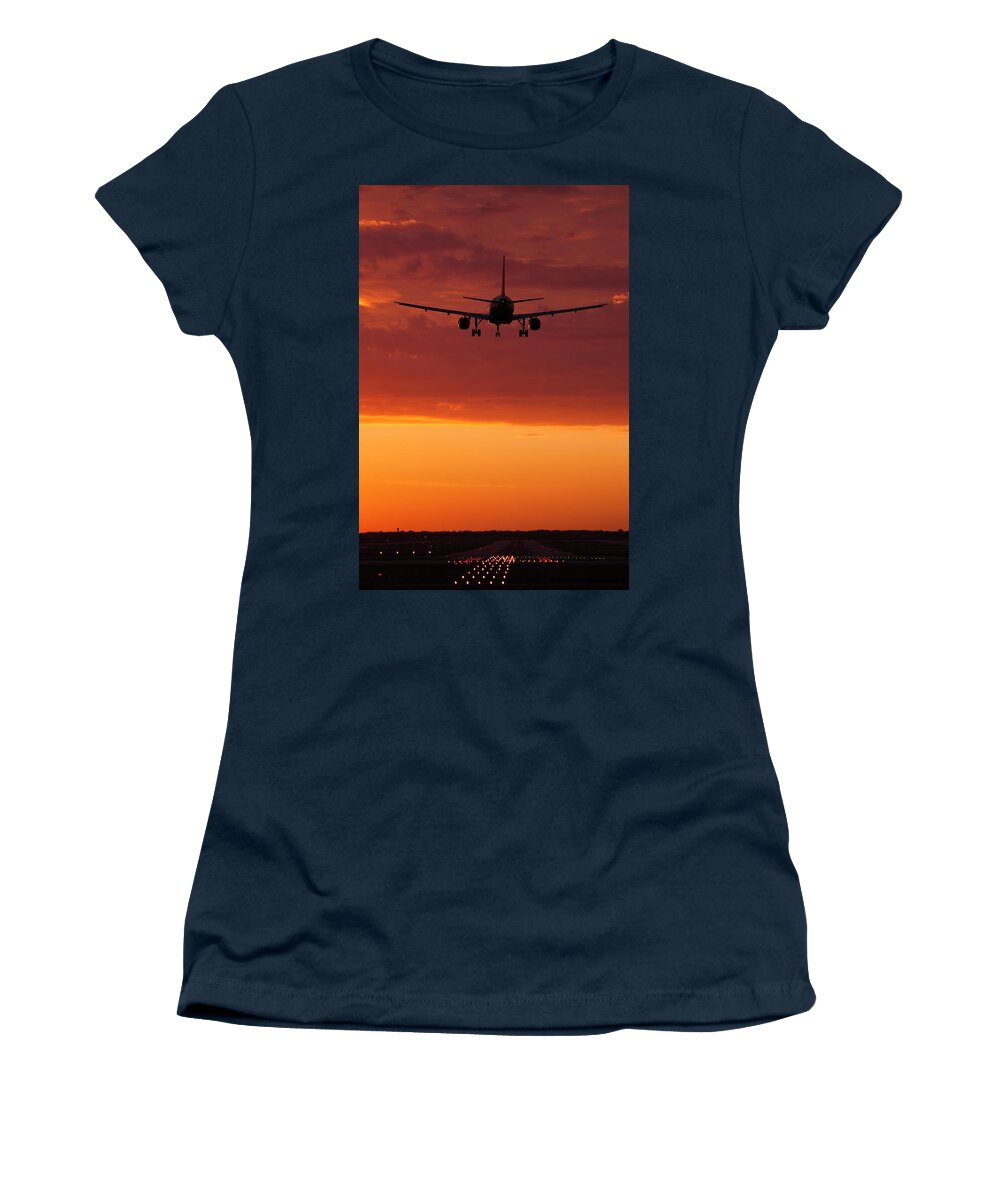 Plane Women's T-Shirt featuring the photograph Arriving at Day's End by Andrew Soundarajan