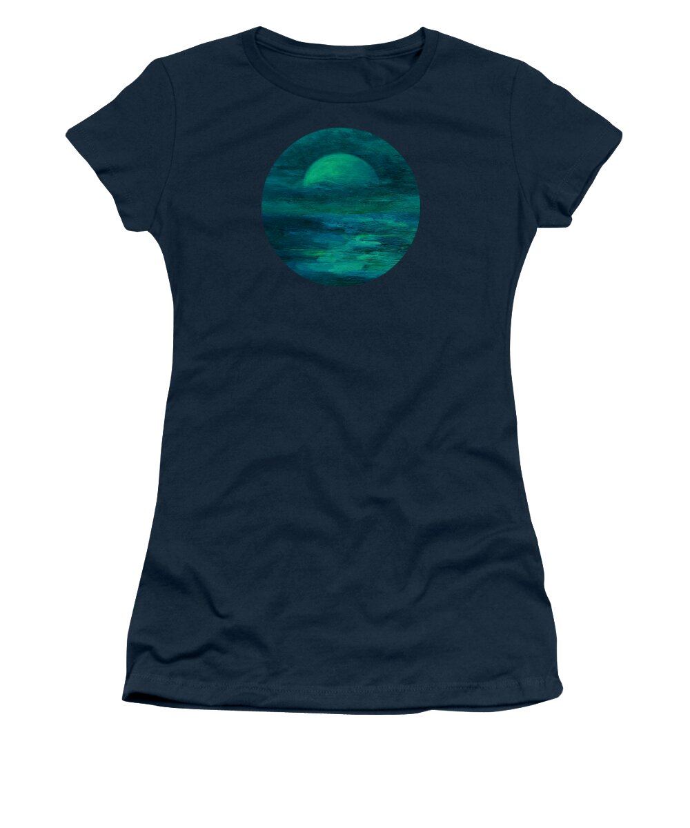 Evening Beach Landscape Women's T-Shirt featuring the painting Moonlight on the Water by Mary Wolf