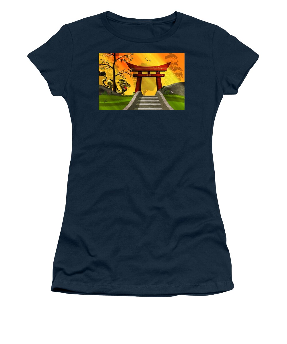 Chinese Women's T-Shirt featuring the digital art Asian Art Chinese Dragon by John Wills
