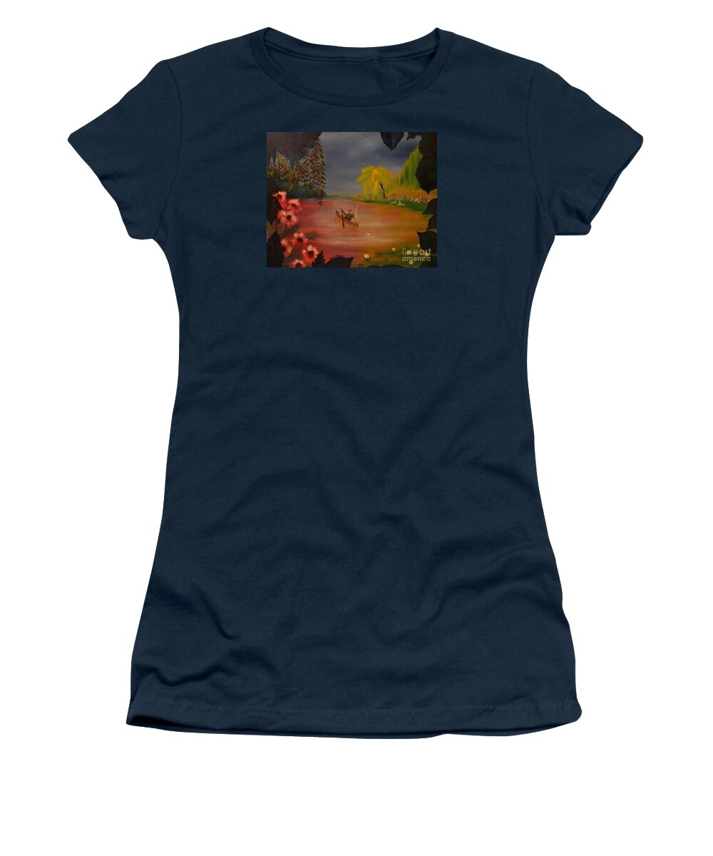 Fishing Women's T-Shirt featuring the painting Asian Lillies by Denise Tomasura