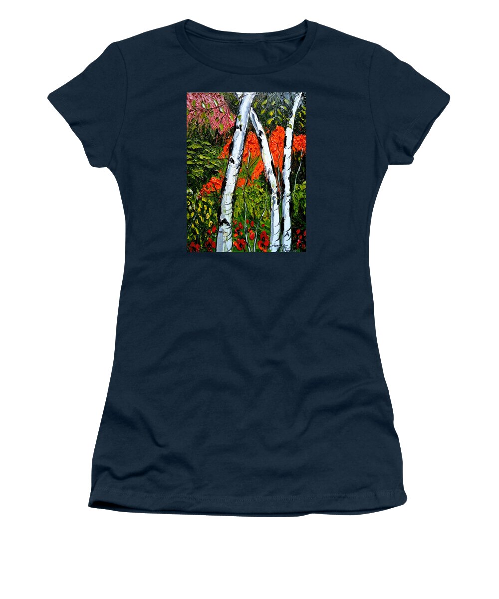  Women's T-Shirt featuring the painting Aspen Tree's during Autumn 4 by James Dunbar