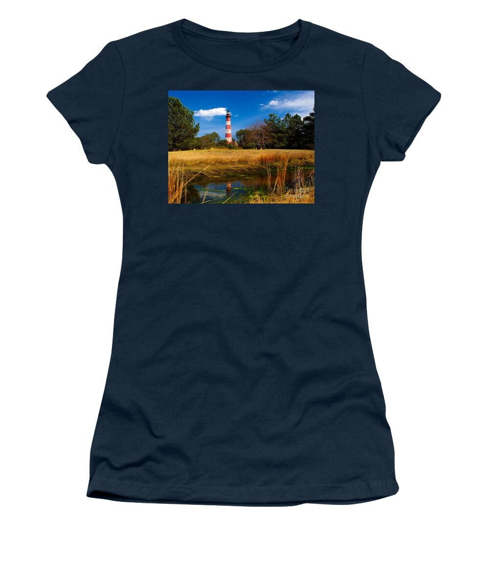 American Women's T-Shirt featuring the photograph Assateague Lighthouse Reflection by Nick Zelinsky Jr