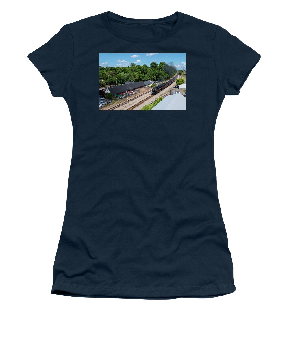 Train Women's T-Shirt featuring the photograph At Bedford Station by Star City SkyCams