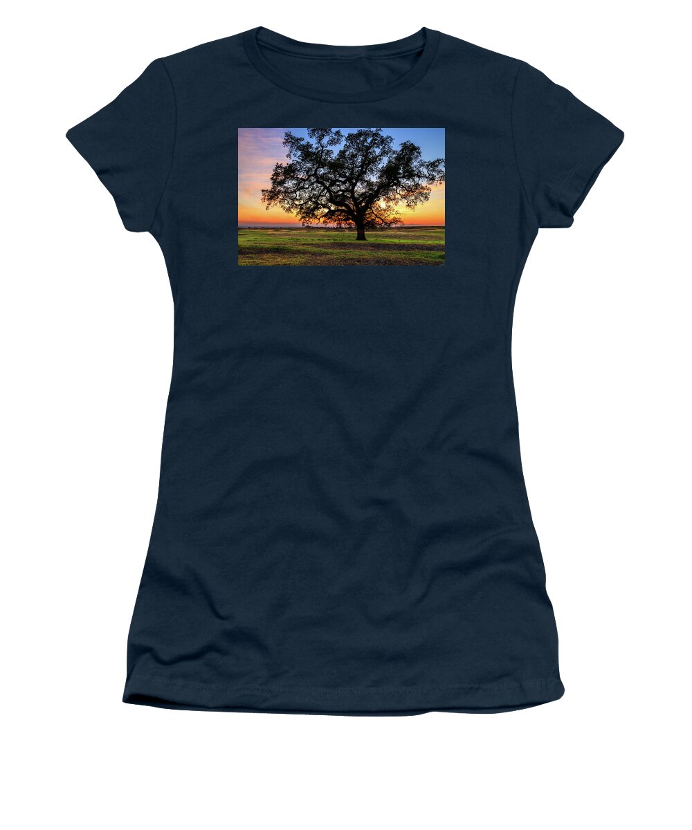 Oak Women's T-Shirt featuring the photograph An Oak At Sunset by James Eddy