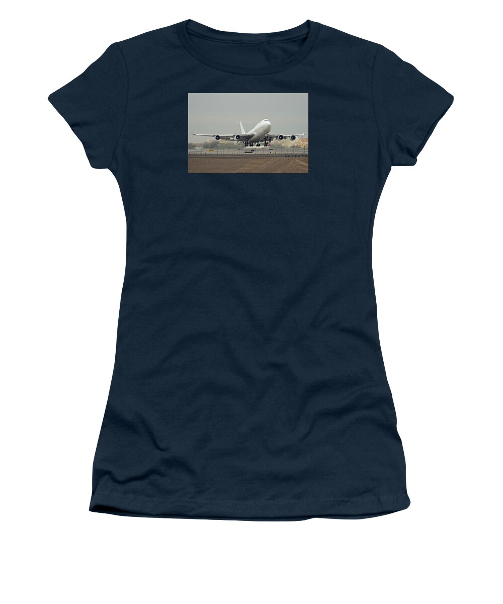 Airplane Women's T-Shirt featuring the photograph Atlas Air Boeing 747-45E-SF N473MC Phoenix Sky Harbor December 24 2015 by Brian Lockett