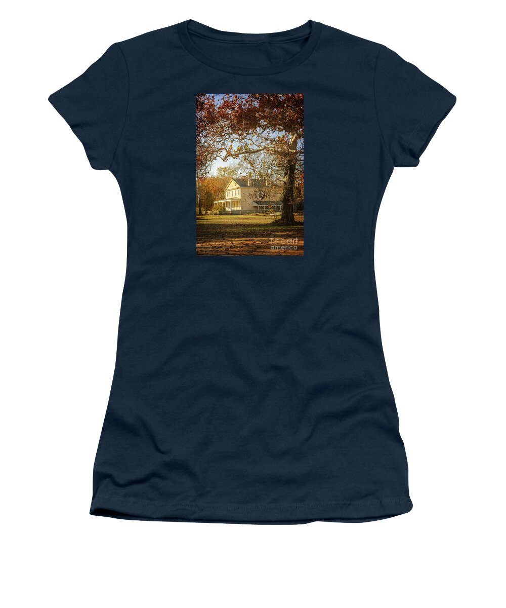 (calm Or Still) Women's T-Shirt featuring the photograph Atsion Mansion by Debra Fedchin
