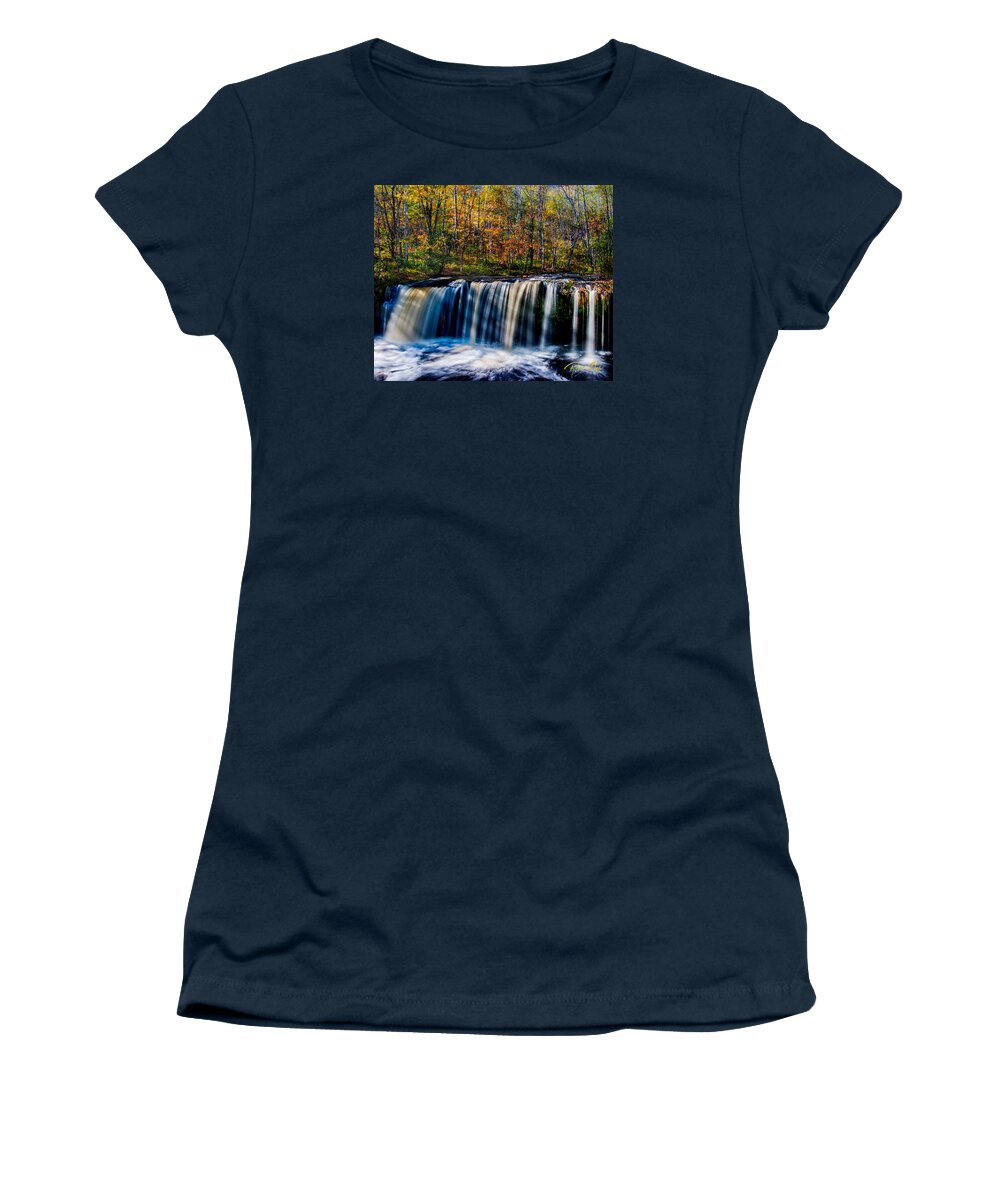 Flowing Women's T-Shirt featuring the photograph Autumn Afternoon at Wolf Creek by Rikk Flohr