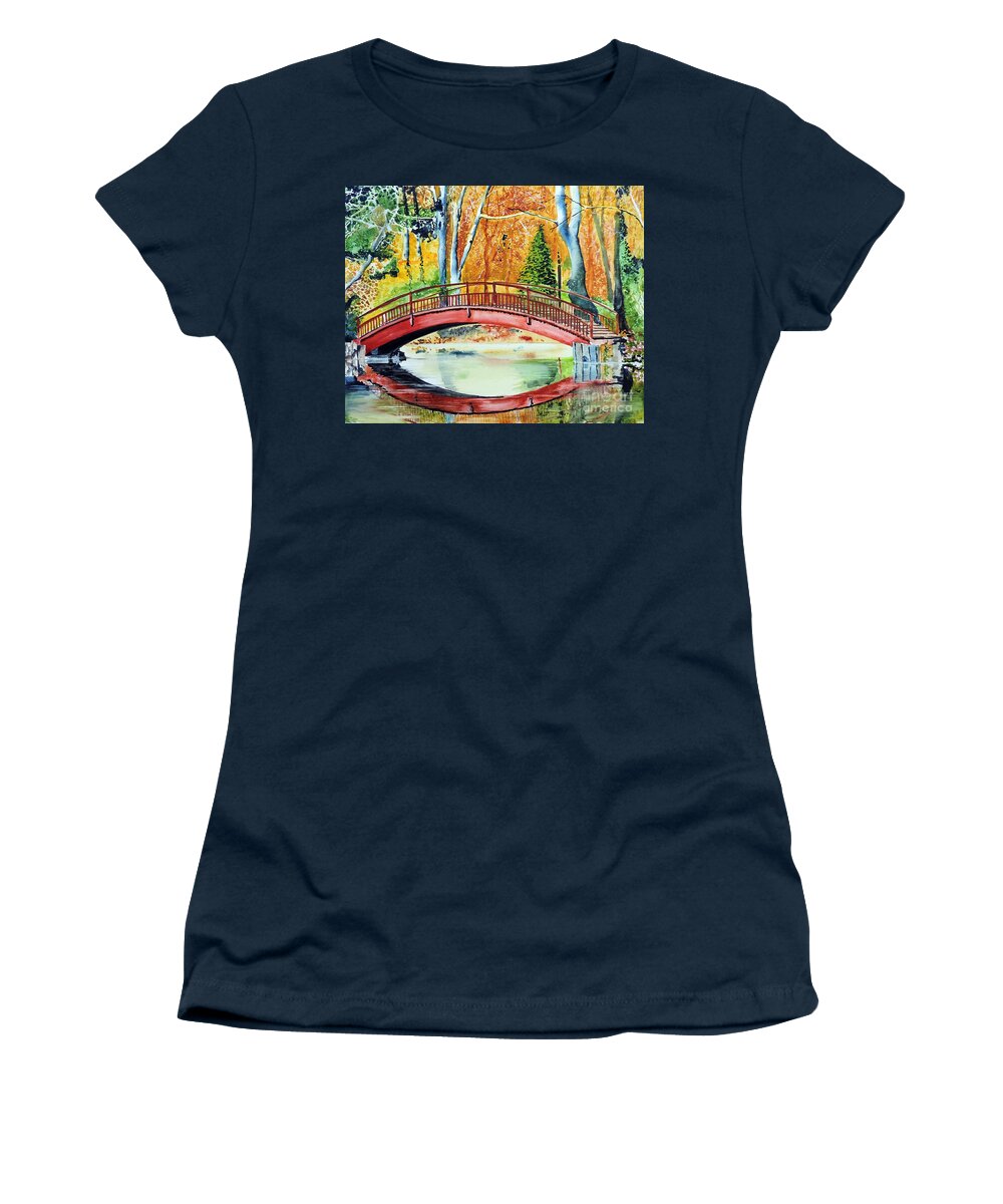 Bridge Women's T-Shirt featuring the painting Autumn Beauty by Tom Riggs