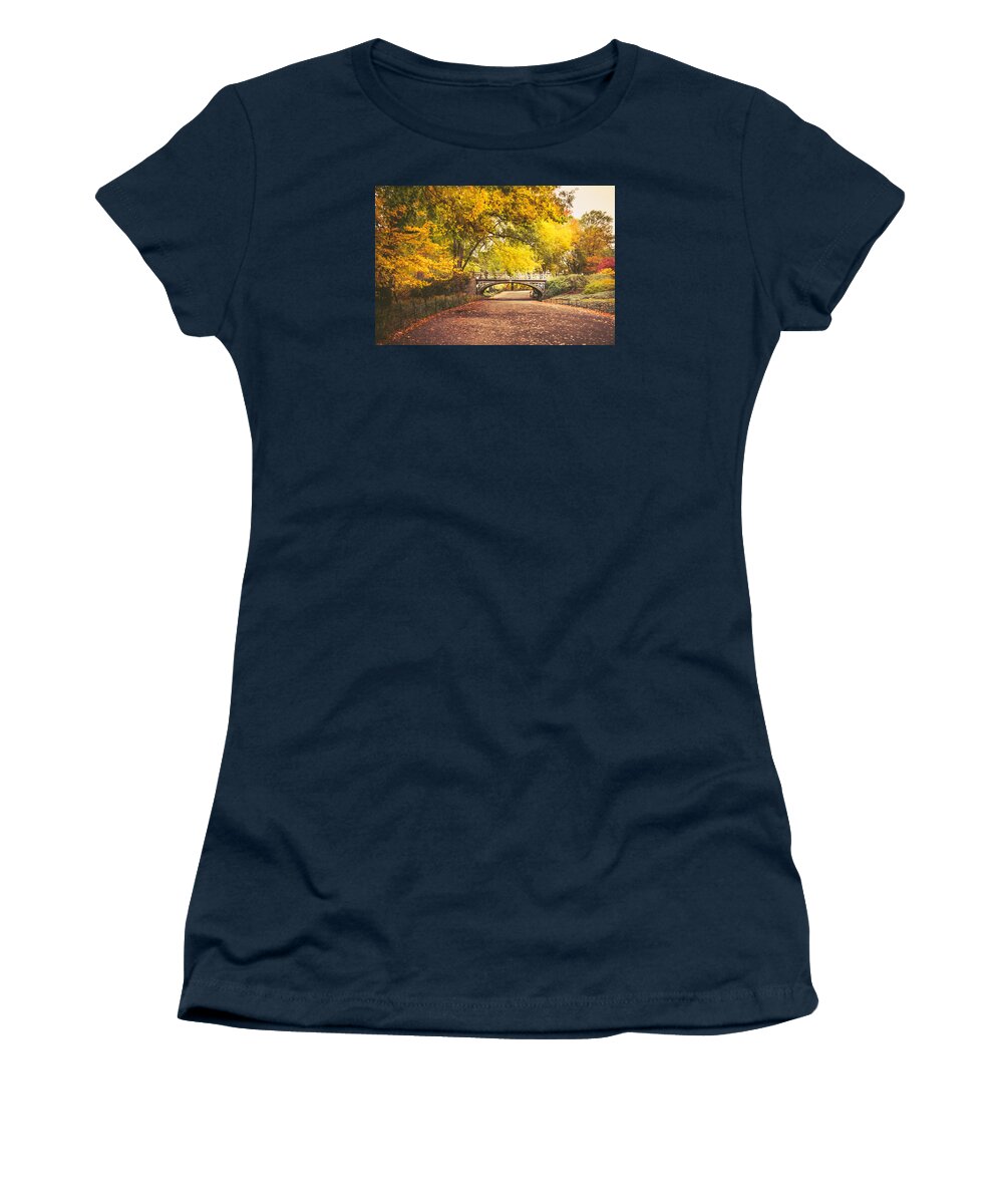 New York Women's T-Shirt featuring the photograph Autumn - Central Park Bridge - New York City by Vivienne Gucwa