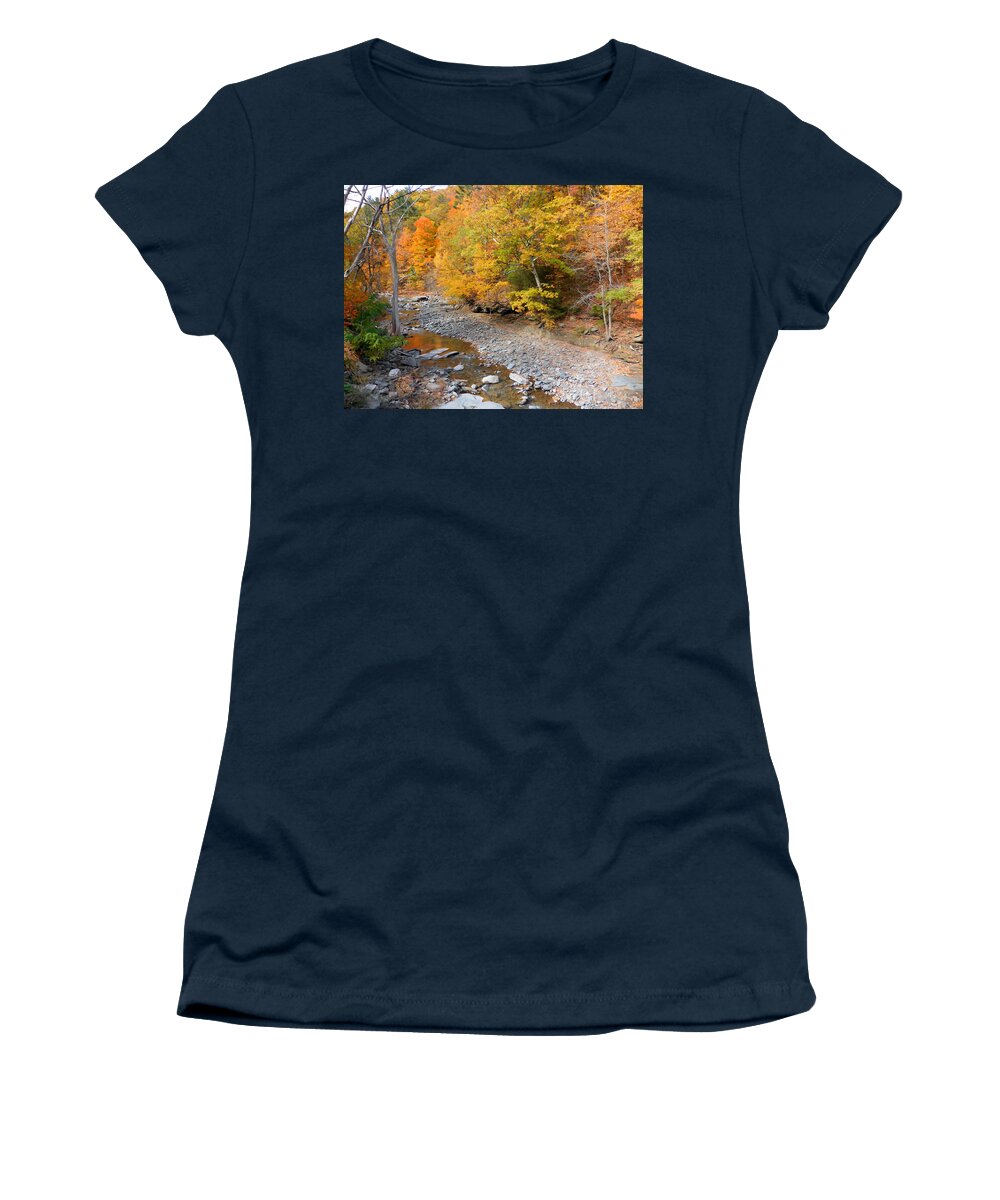 Autumn Creek Women's T-Shirt featuring the painting Autumn creek 1 by Jeelan Clark