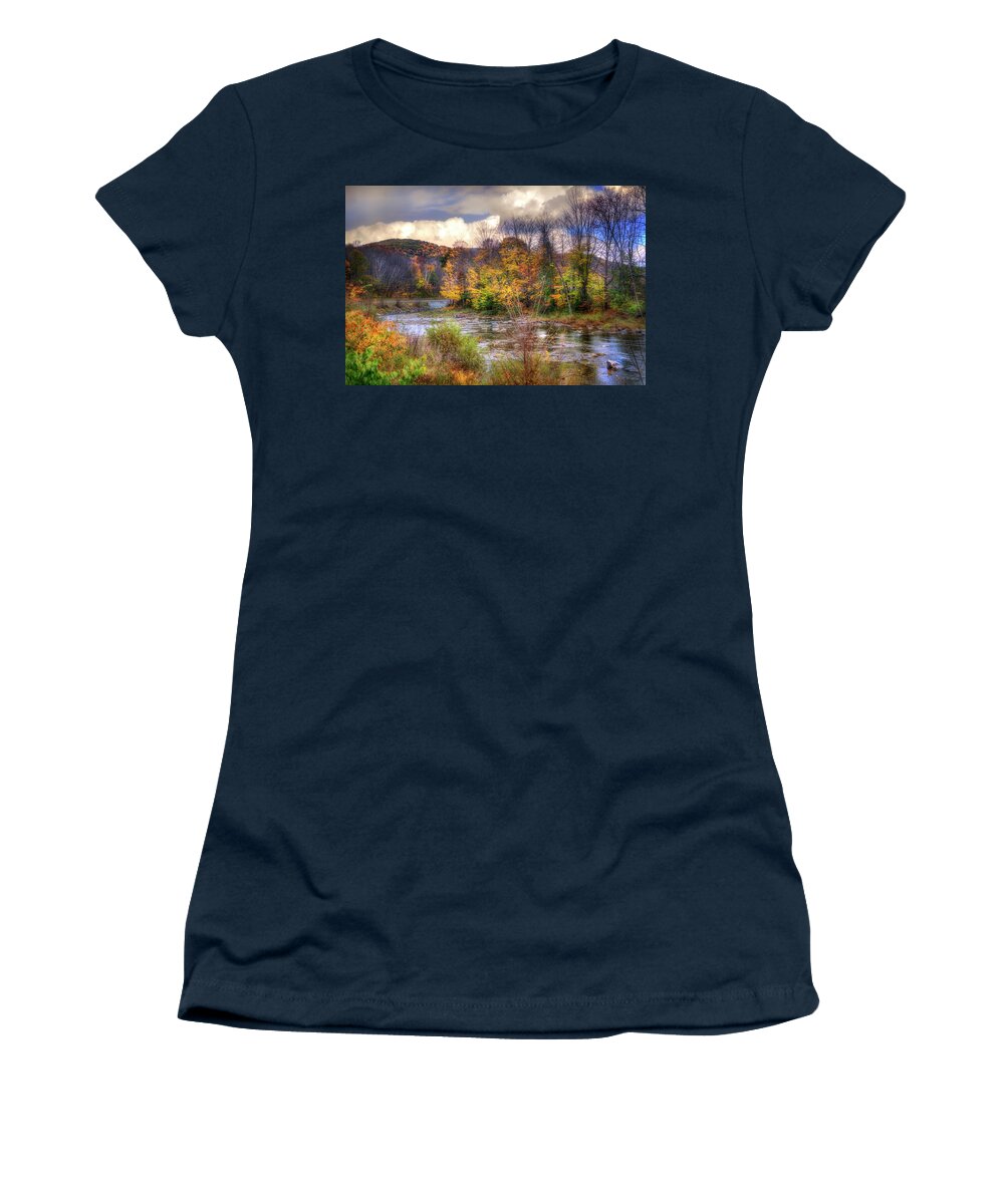 Autumn Women's T-Shirt featuring the photograph Autumn River in Vermont by Joann Vitali