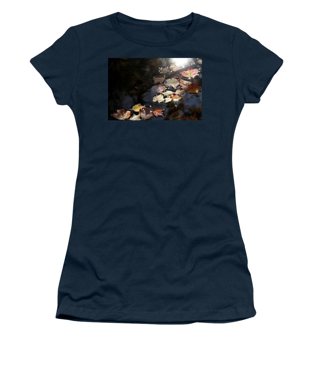 Autumn Women's T-Shirt featuring the photograph Autumn with leaves on water by Emanuel Tanjala